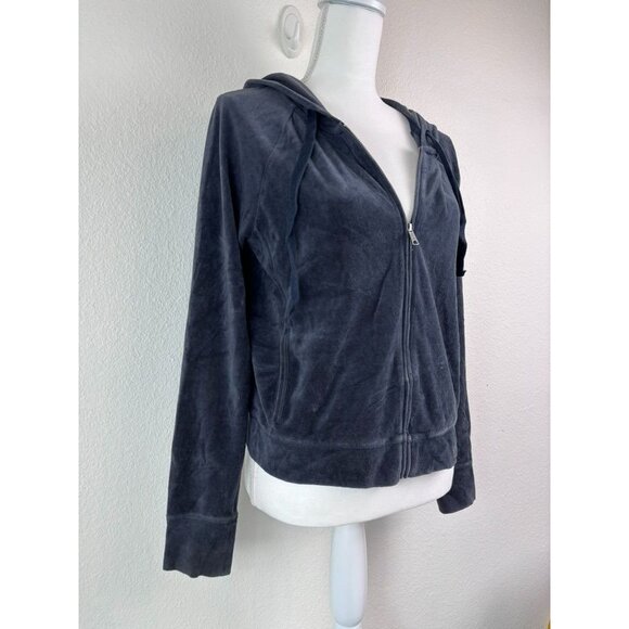 Aerie women's medium grey full zip long sleeve velour hooded‎ track jacket Y2K - Picture 2 of 7